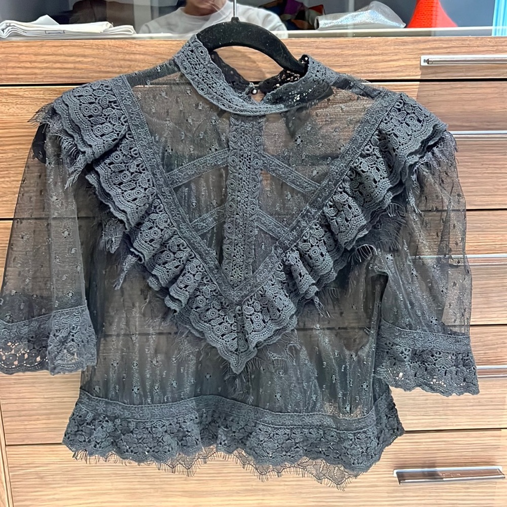 Kooples New W/O Tags Lace Mesh Top With Ruffles - image 1